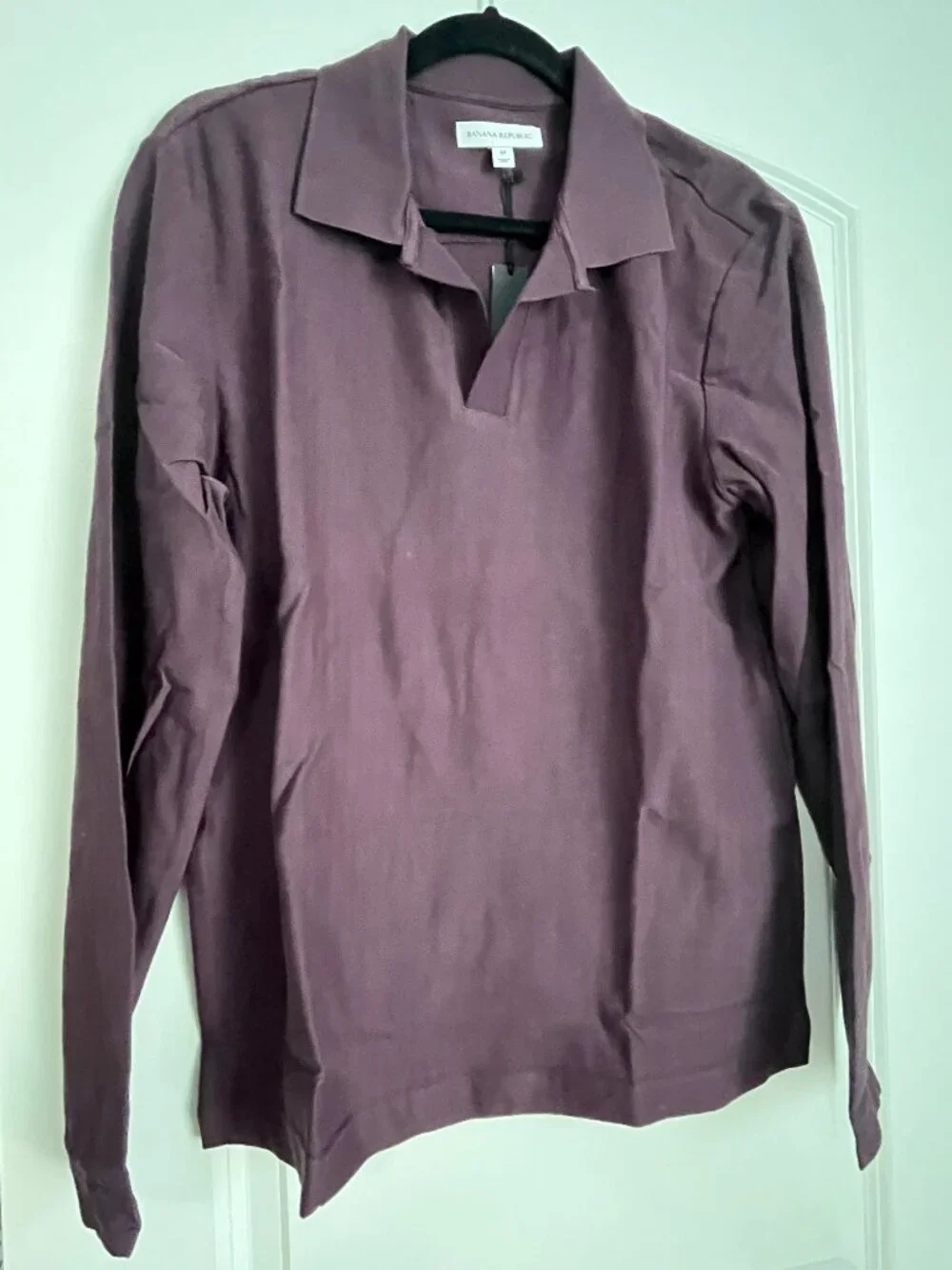NWT! Banana Republic Herringbone Cotton Long-Sleeve Polo Medium